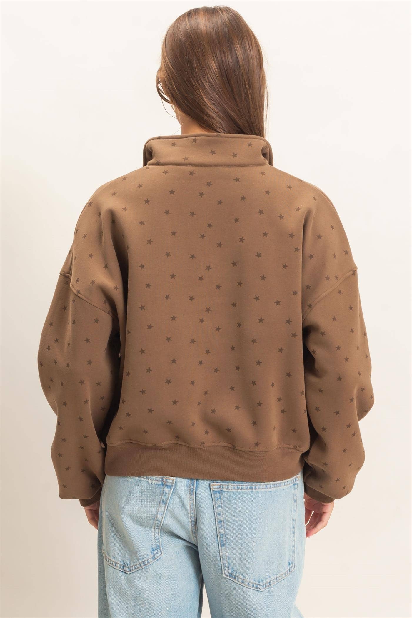 Star Print Half Zip Sweatshirt