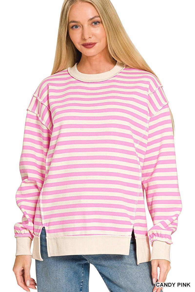 Premium Yarn Dyed Striped Fleece Exposed-seam Sweatshirts