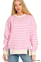 Premium Yarn Dyed Striped Fleece Exposed-seam Sweatshirts