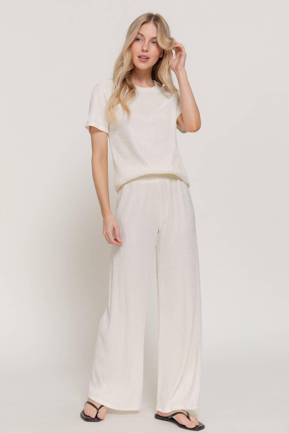 Short Sleeve Top & Wide Knit Pants Set