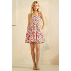 FLOWER PRINT SMOCKED SLEEVELESS MINI DRESS
