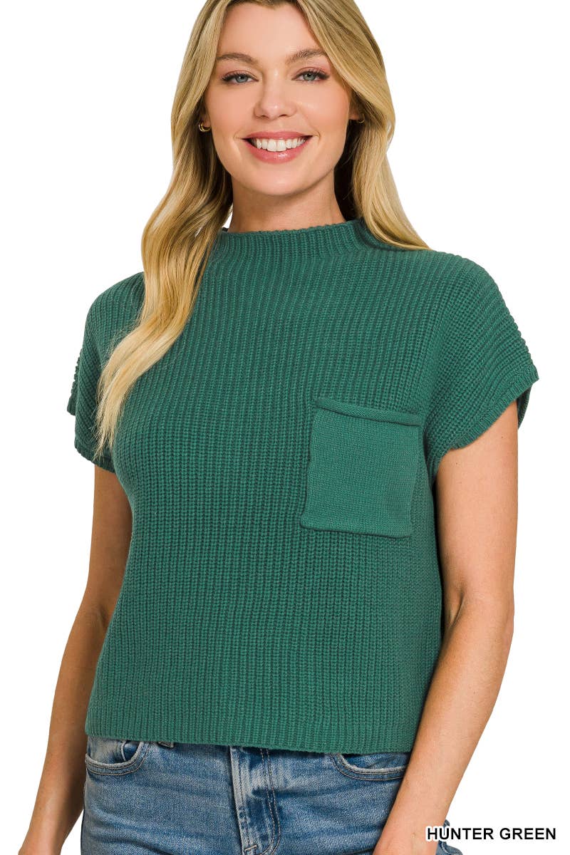 Mock Neck Short Sleeve Crop Sweater