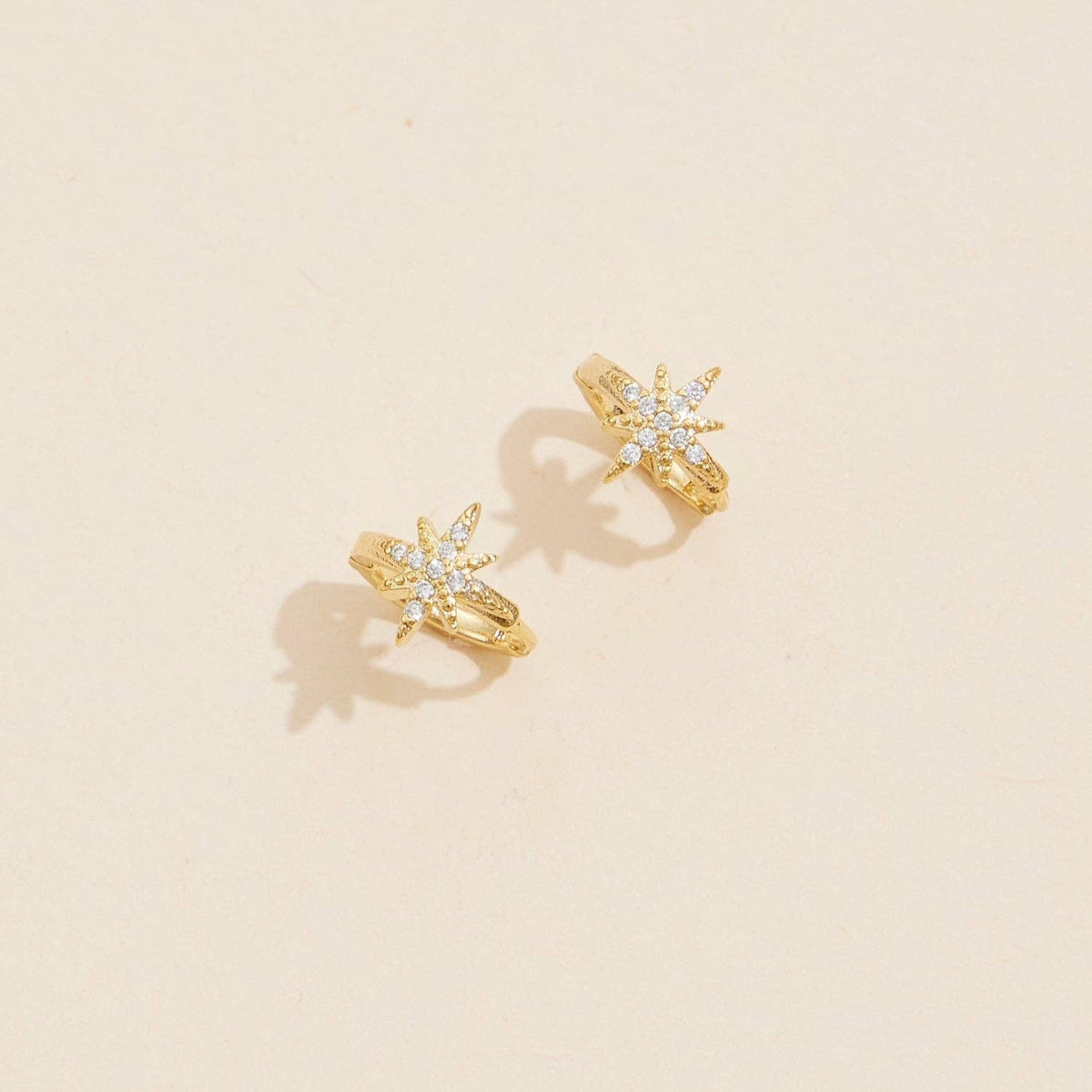 Brass North Star Huggie Earrings | 18K Gold Dipped