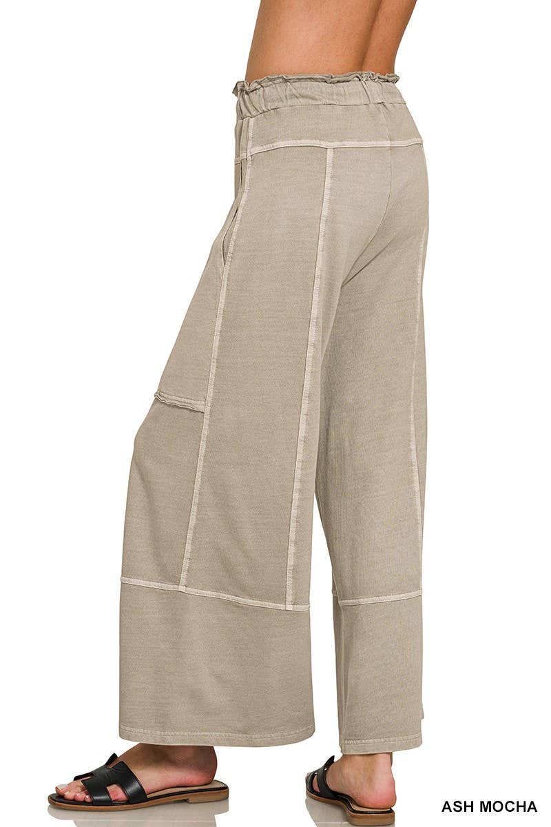 French Terry Washed Exposed-seam Wide Leg Pants
