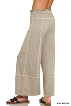 French Terry Washed Exposed-seam Wide Leg Pants