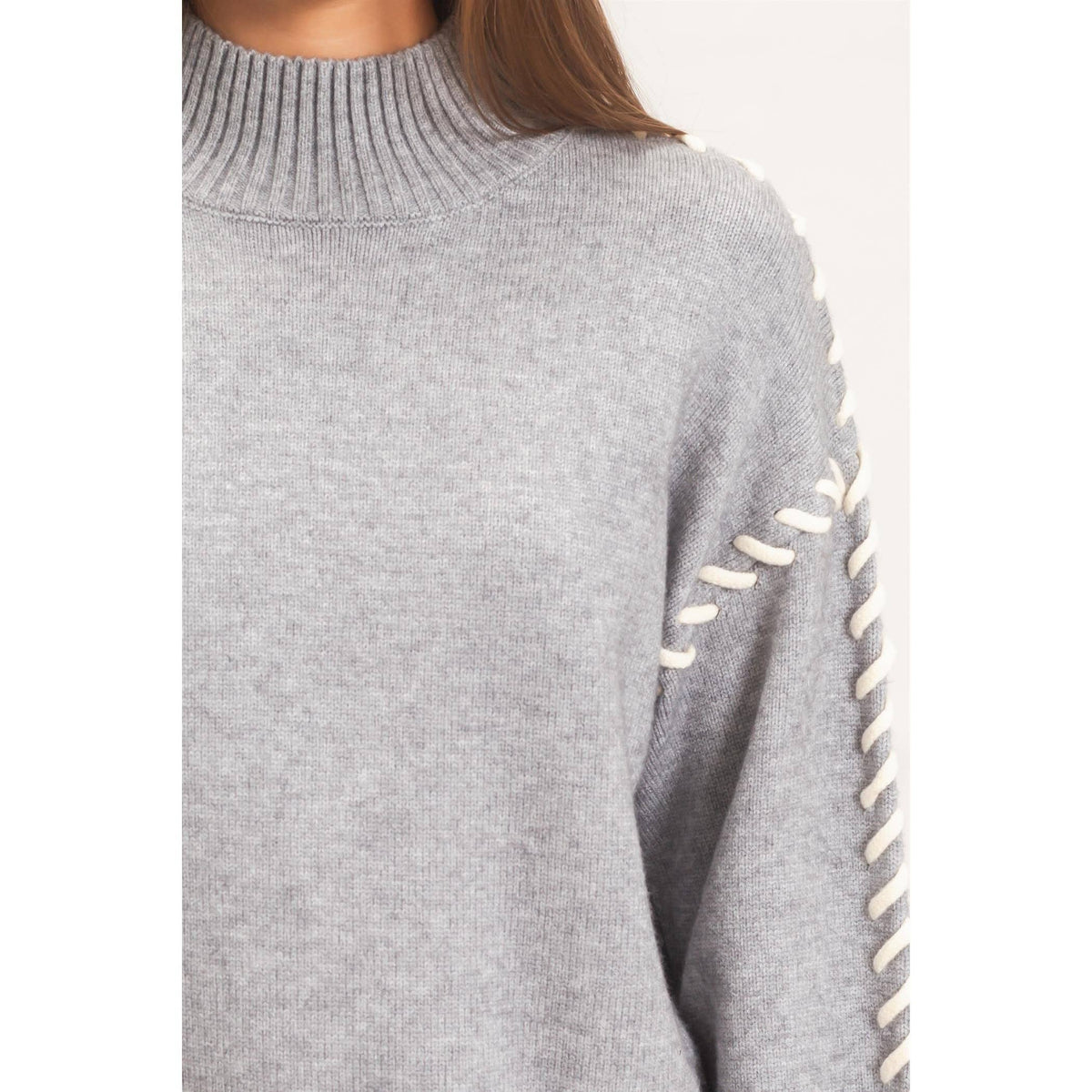 Blanket Stitch High Neck Sweater