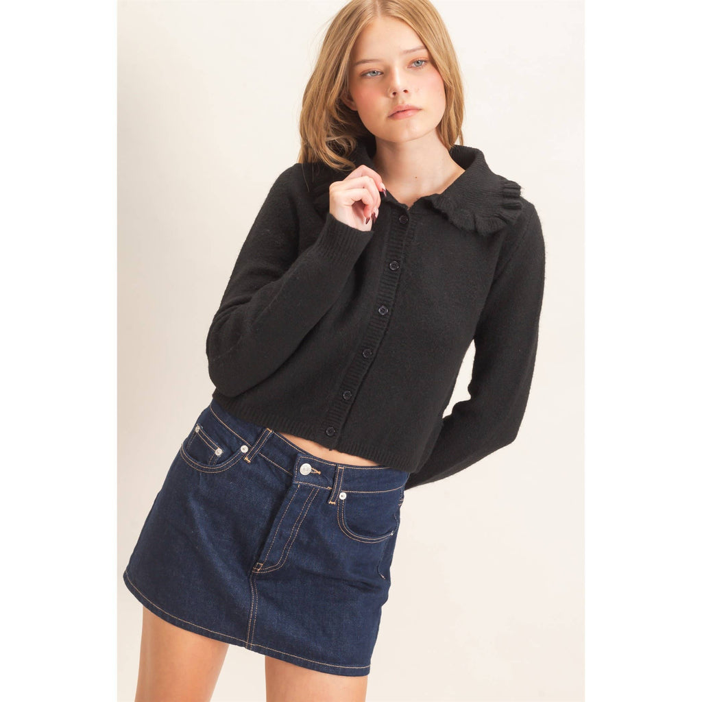 Ruffled Collar Knit Cardigan