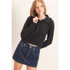 Ruffled Collar Knit Cardigan