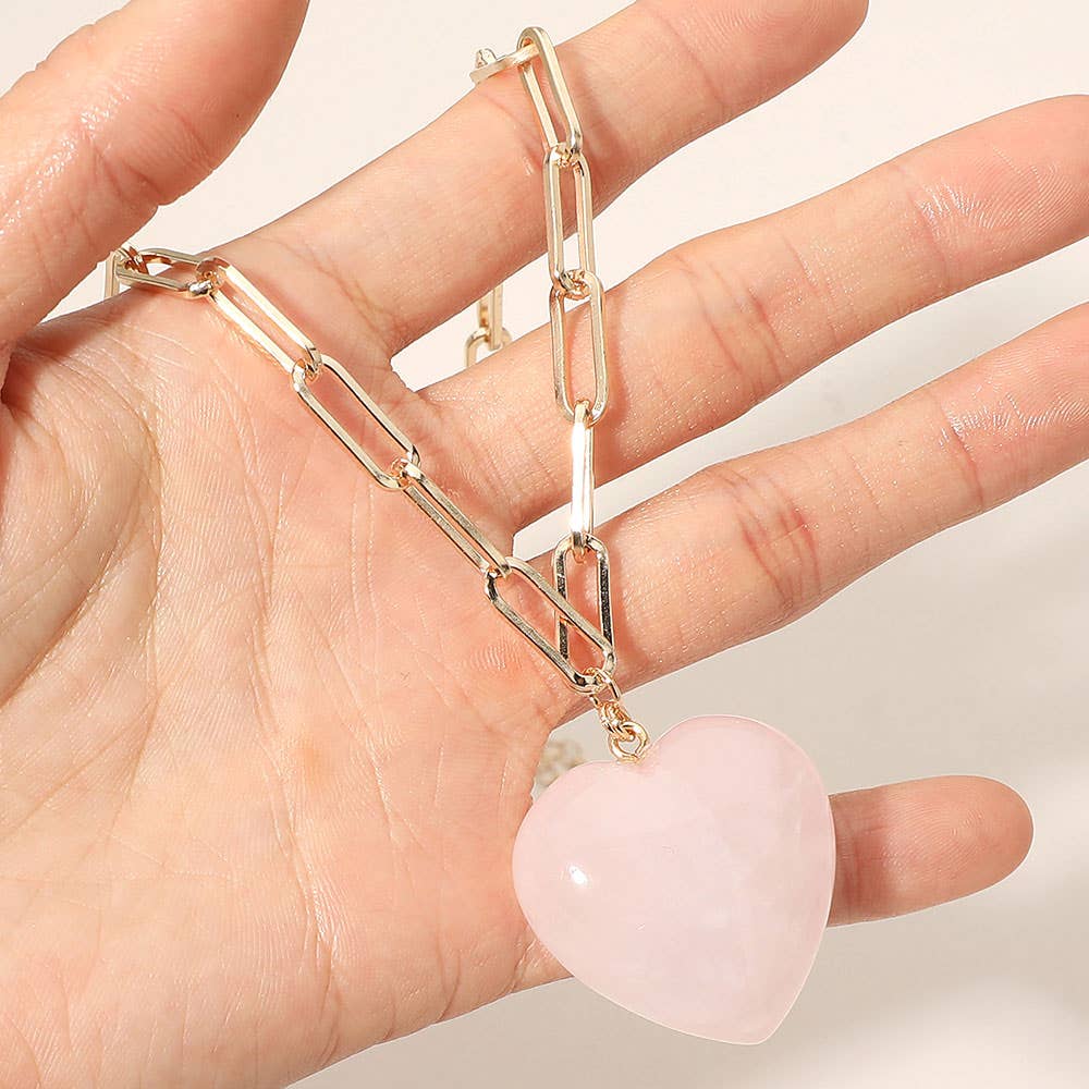 Resin Puffy Heart Pendant Paperclip Chain Necklace