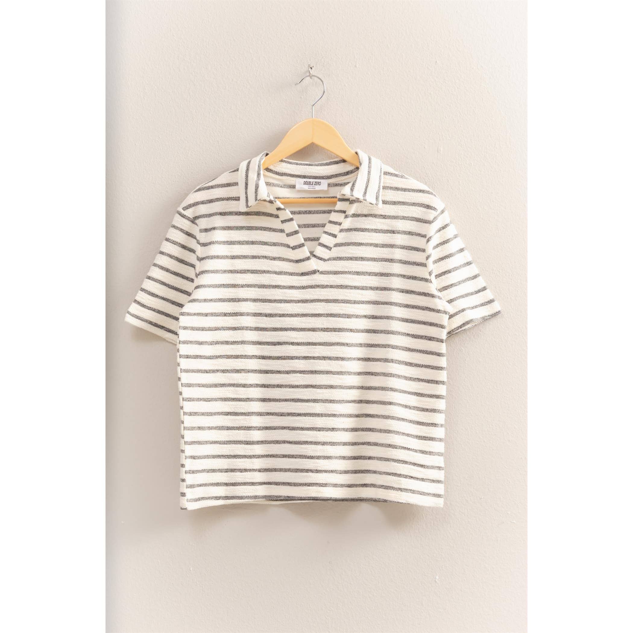 Striped Polo Neck Short Sleeve Top