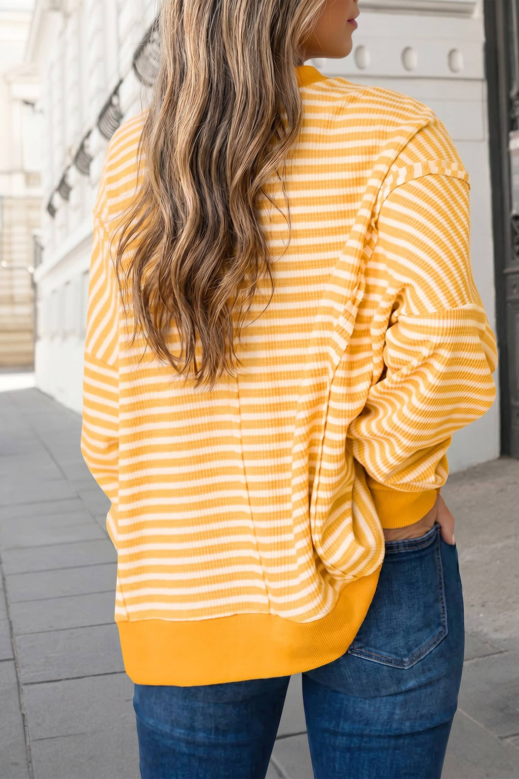 Halloween Bow Ghost Striped Split Crewenck Top | S-XL
