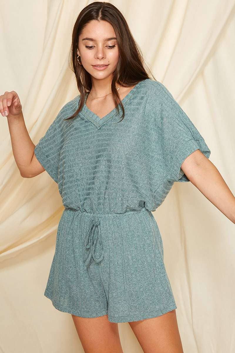 RIB V-NECK DOLMAN SLEEVE ROMPER