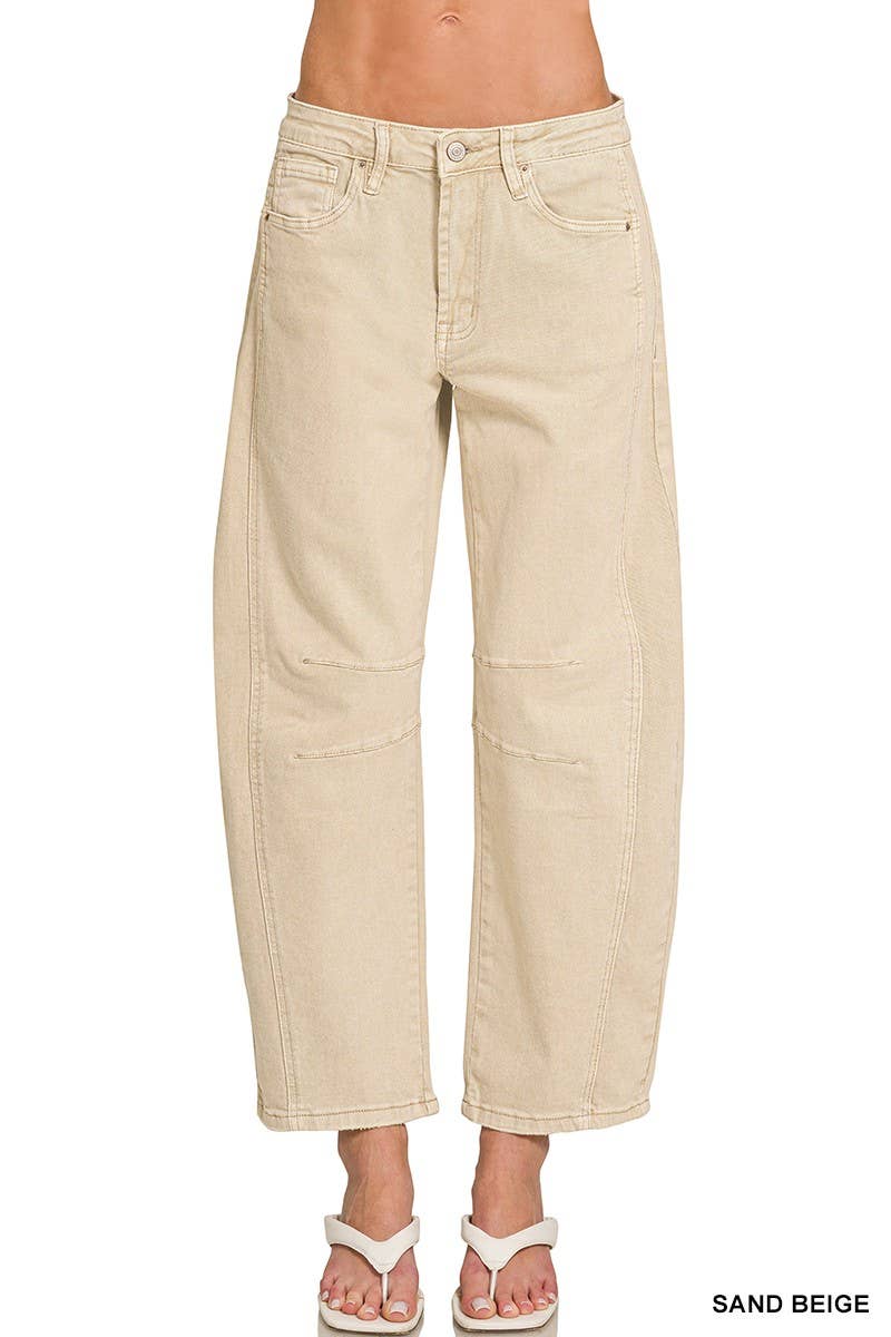 High Rise Barrel-leg Color Denim Pants