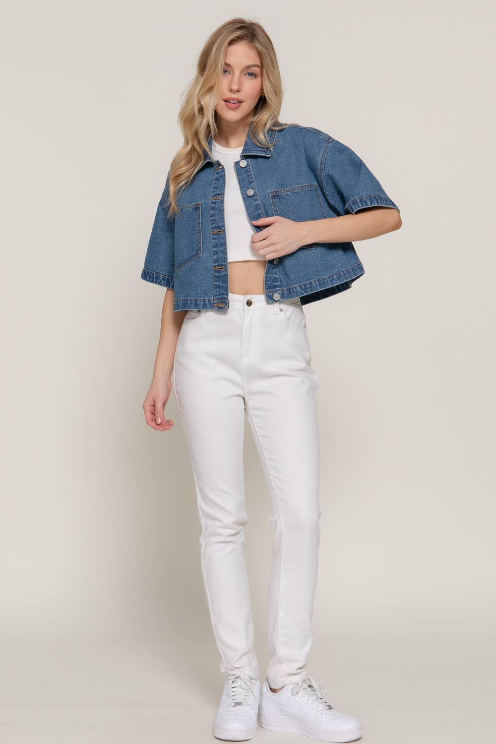 Short Sleeve Boxy Short Denim Jacket