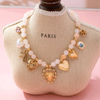 White Beaded Porcelain heart Multi-Charm Necklace | 80N92684