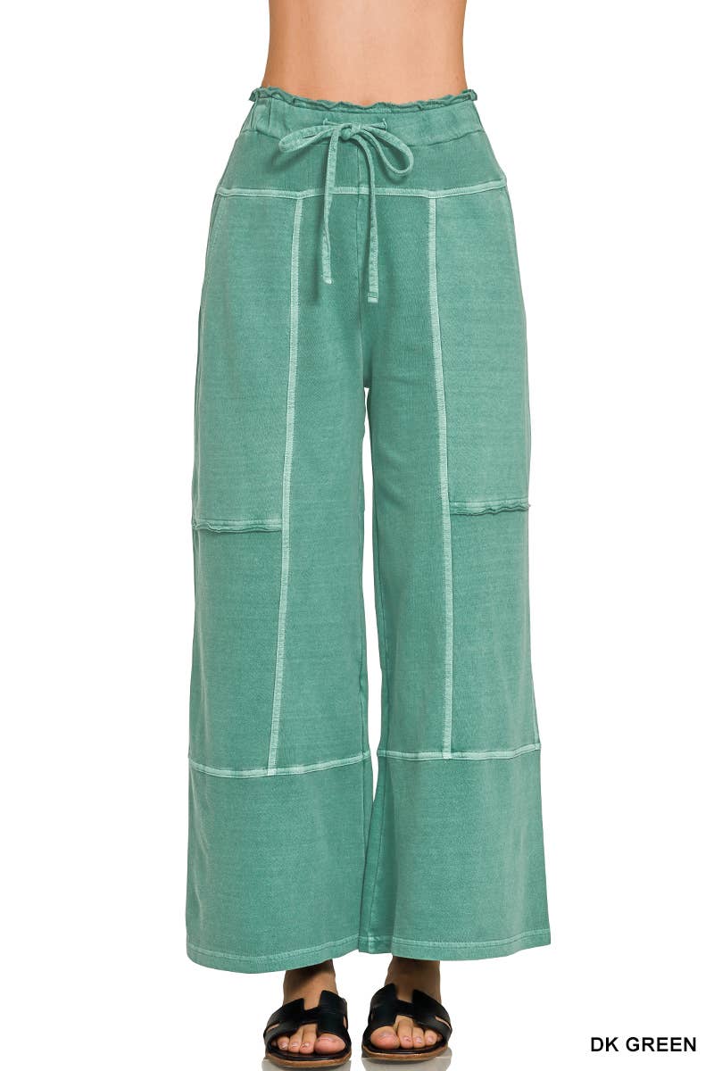 French Terry Washed Exposed-seam Wide Leg Pants