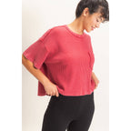 Mineral Wash Waffle Knit Pocket Top