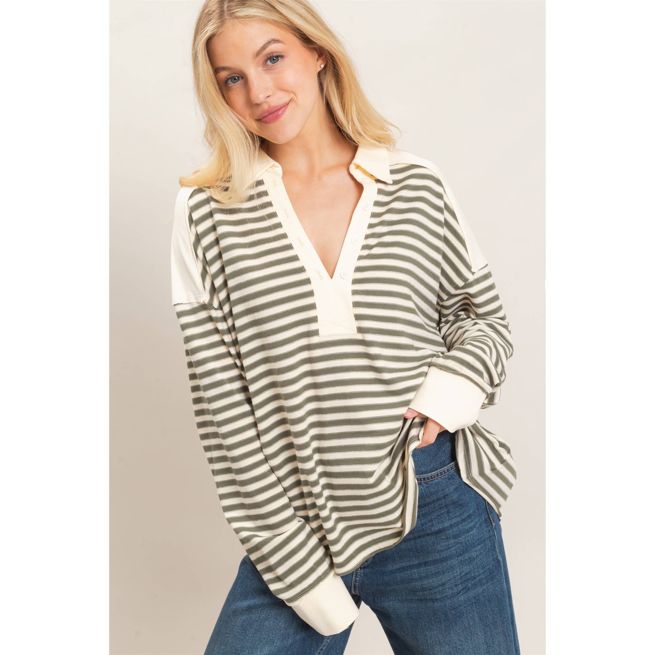 Striped Henley Sweatshirt
