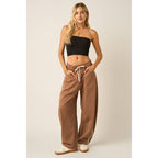 LACE TRIM BARREL LEG DRAWSTRING PANTS