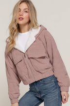 Long Sleeve Hoodie Inside Fur Corduroy Zip Up Jacket