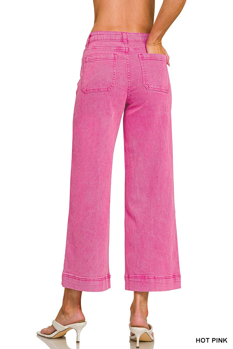 High Rise Wide Leg Pintuck Color Denim Pants