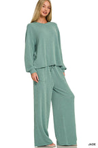 Raised Rib Round Neck Pullover & Pants 2PC Set