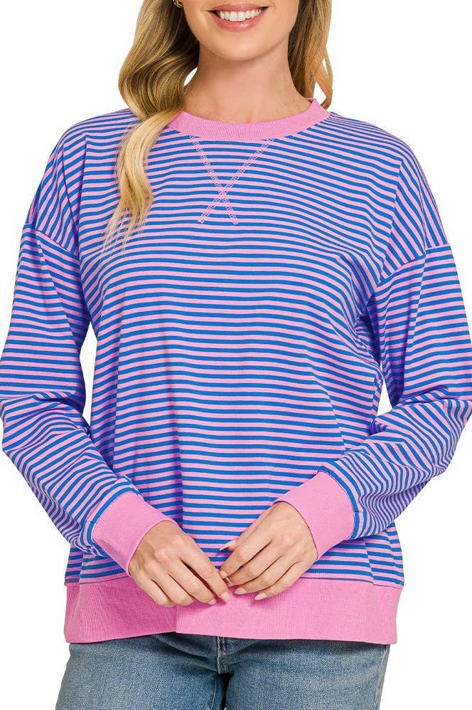 Striped Rib Banded Pullover