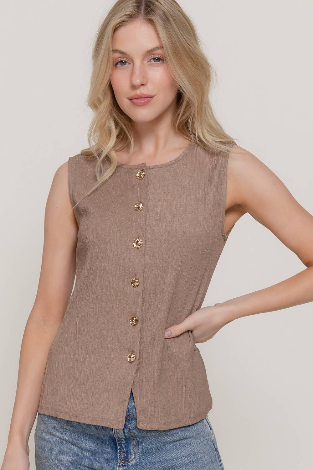Sleeveless Crew Neck Texture Knit Vest