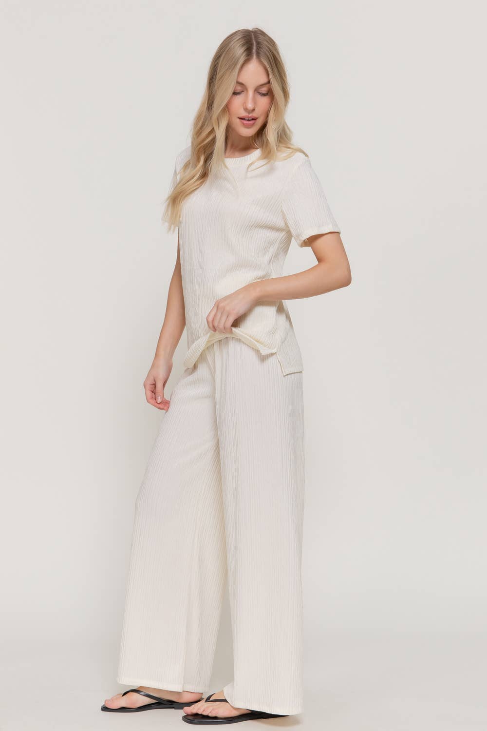 Short Sleeve Top & Wide Knit Pants Set