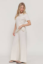 Short Sleeve Top & Wide Knit Pants Set