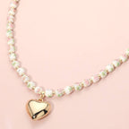 Floral Ceramic Ball Beaded Heart Pendant Necklace