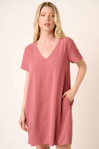 CD1565-AIRFLOW V-NECK SHORT SLEEVE SHIFT DRESS