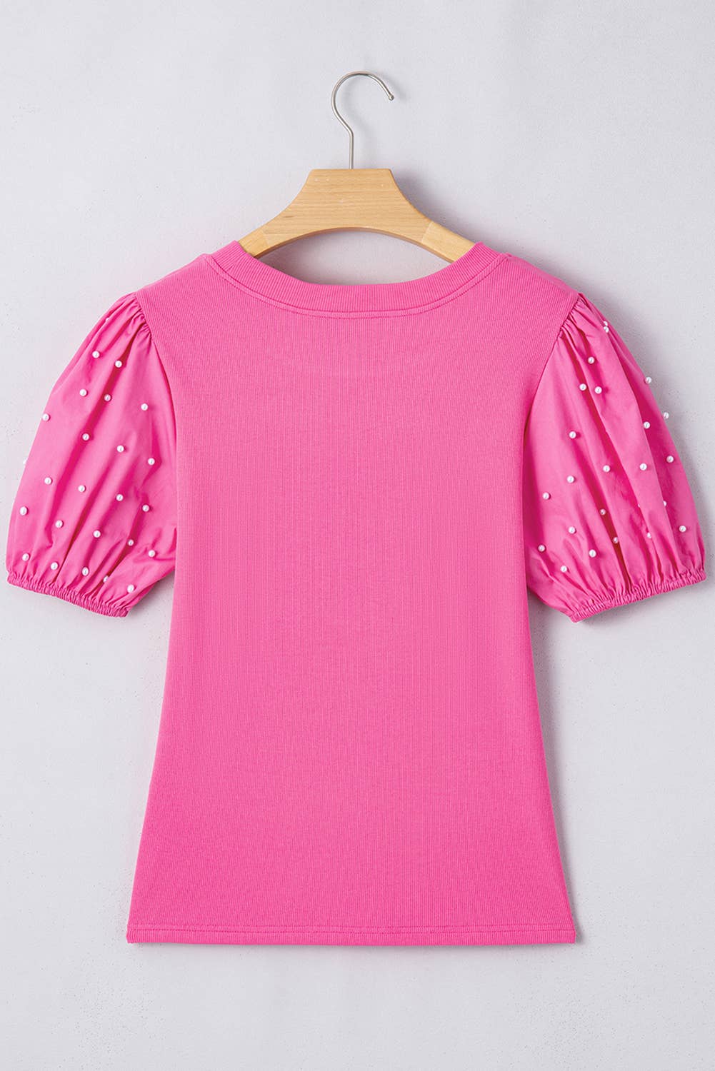 Ribbed Pearl Beaded Bubble Sleeve Top | S-XL