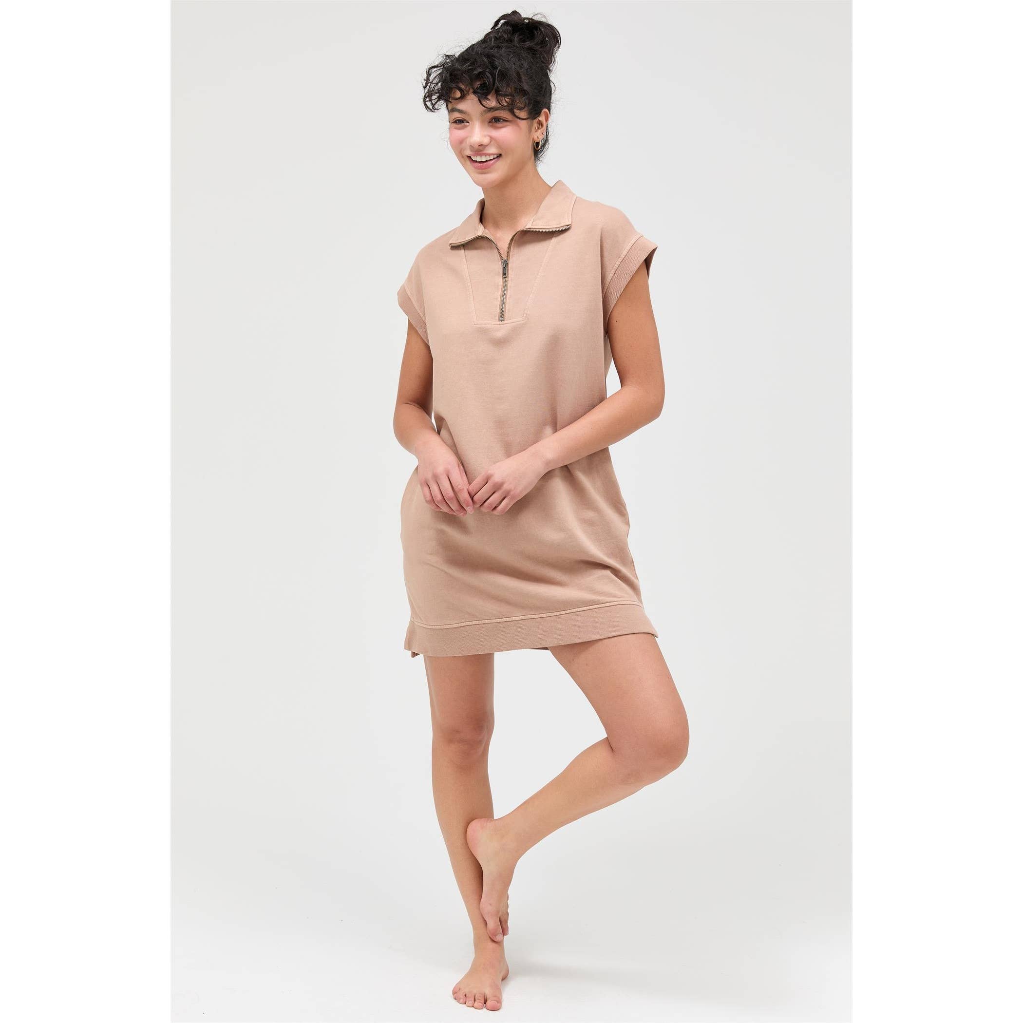 Half Zip Up Mock Neck Mini Dress