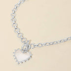 Bead Mother of Pearl Heart Charm Toggle Chain Necklace