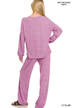 Soft Melange Hacci Long Slv Tee And Pants Set