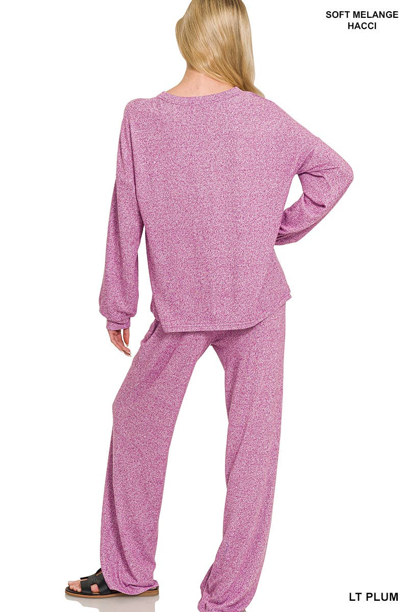 Soft Melange Hacci Long Slv Tee And Pants Set