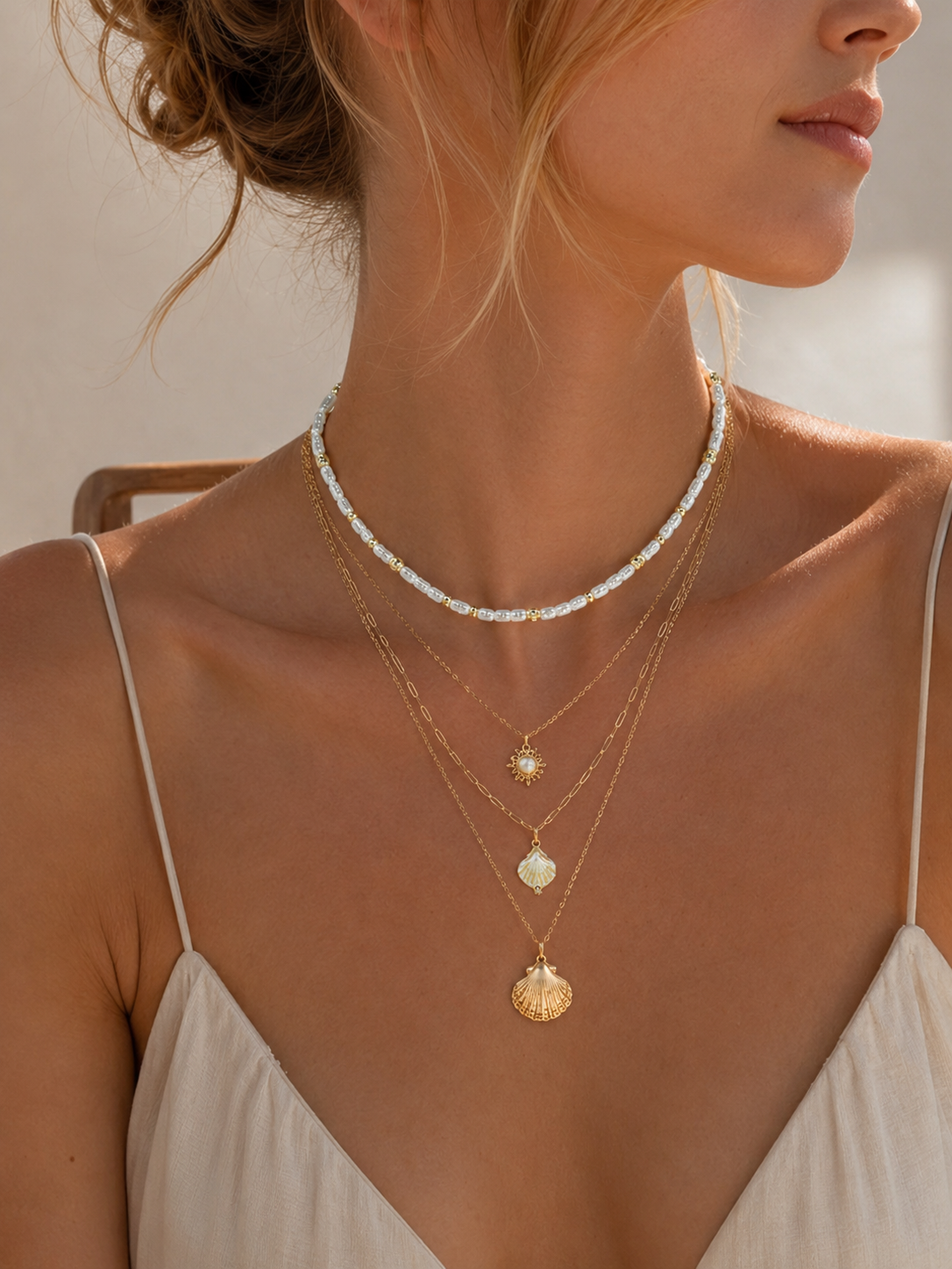 Beach Mode Layered Coastal Shell and Pearl Necklace