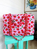 Quilted Duffle Bag | Weekender Overnight Bag | Strawberry