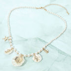 Ocean Inspired Seashell Starfish Charm Station Pearl Beaded Necklace