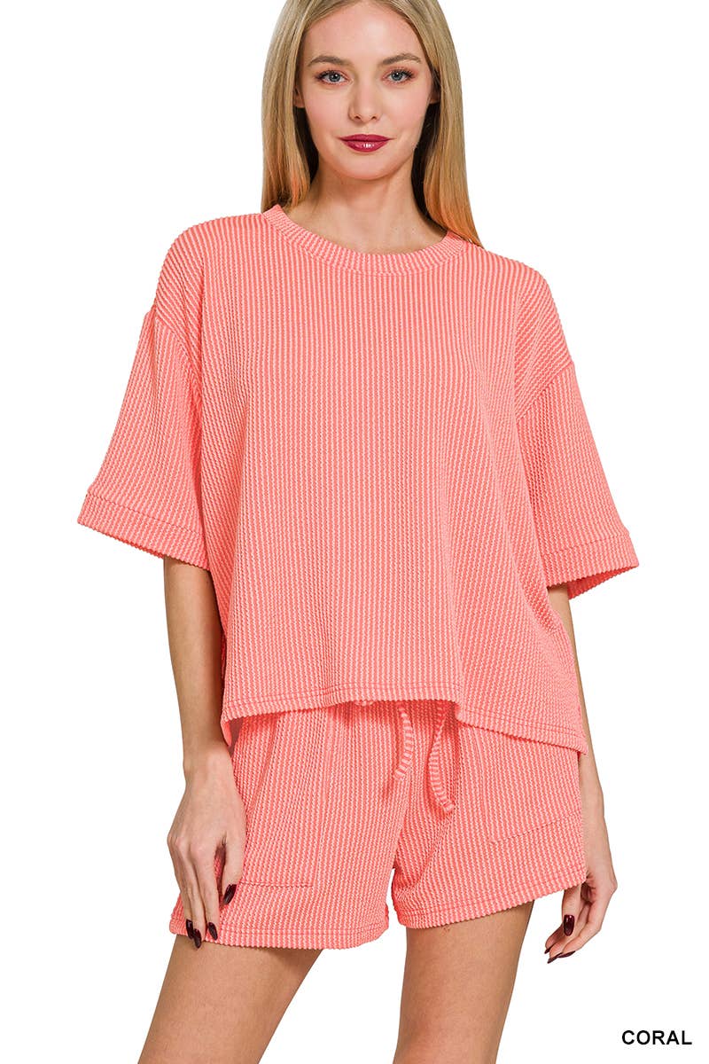 Corded Rib Short Sleeve Tee And Short Pants Set