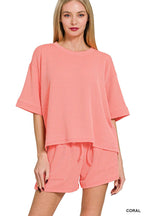 Corded Rib Short Sleeve Tee And Short Pants Set