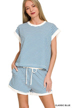 , 0212 Stripe Contrast Trim Top & Shorts Set SI-29345