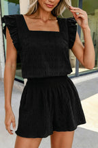 Texture Top & Shirred High Waist 2pcs Shorts Set | S-XL