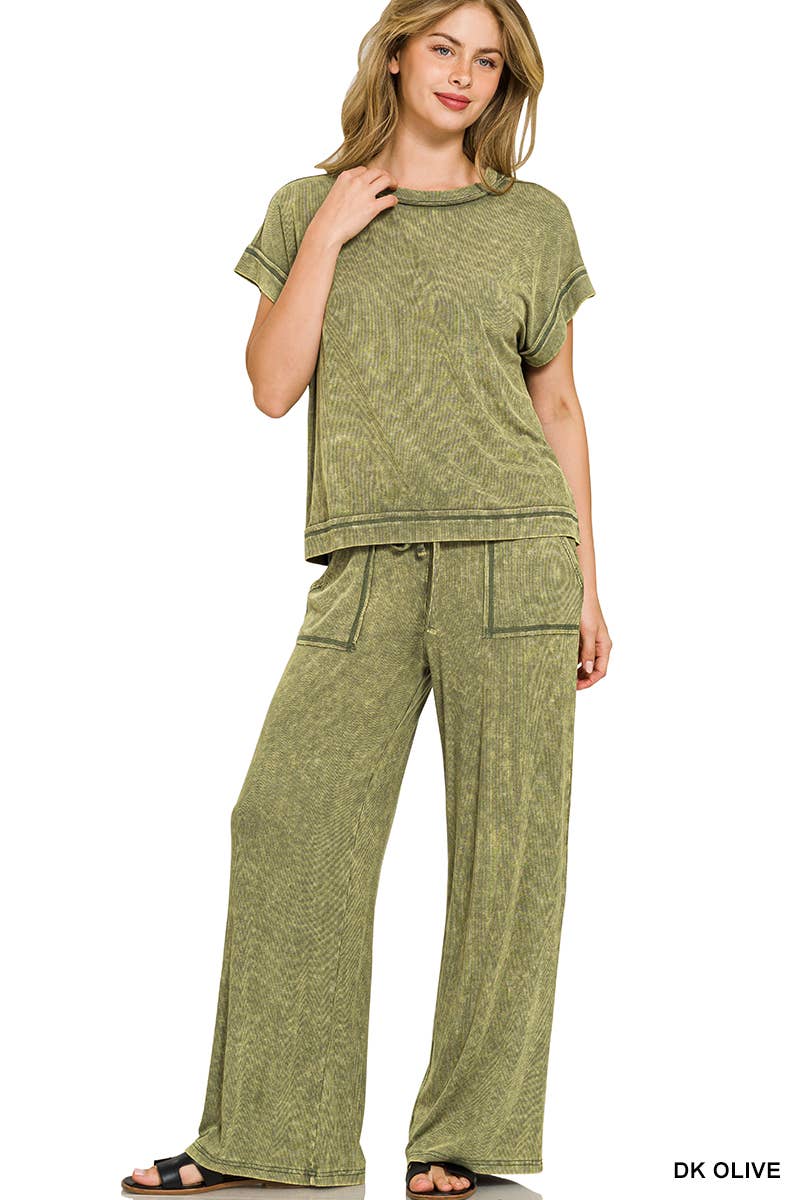 Ribbed Acid Wash Rayon Top & Pants
