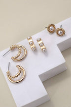 GOLD PEARL HOOP STUD TRIO EARRINGS | 80E2990