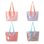 Large Striped Vinyl Tote Bags with Shoulder Strap | 40P619