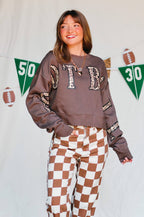 Football Leopard Mocha Crop Sweatshirt