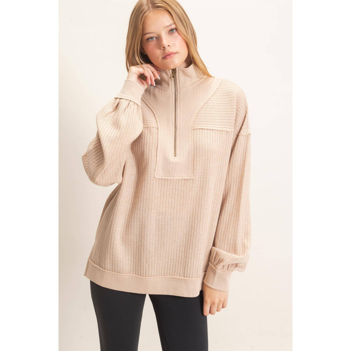 Ribbed Knit Half-Zip Pullover