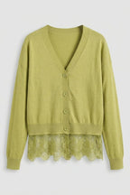 Lace-trimmed V-neck Cardigan
